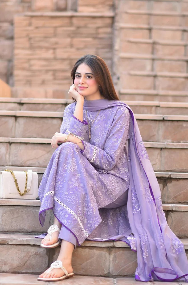 3PC DANAK EMBORIDED SHIRT PLAIN TROUSER EMBORIDED DANAK SHAWL 222-RR