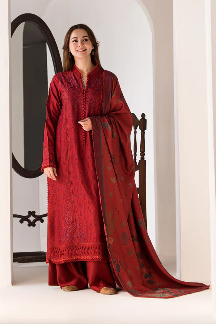 3PC DANAK EMBORIDED SHIRT WITH PRINTED WOOL SHAWL AND PLAIN TROUSER 848-RR