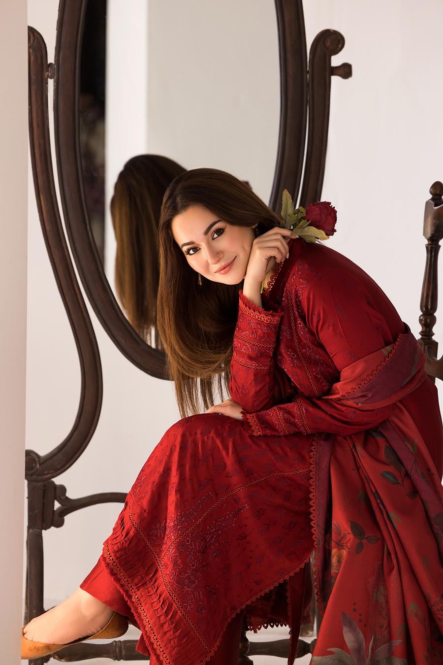 3PC DANAK EMBORIDED SHIRT WITH PRINTED WOOL SHAWL AND PLAIN TROUSER 848-RR