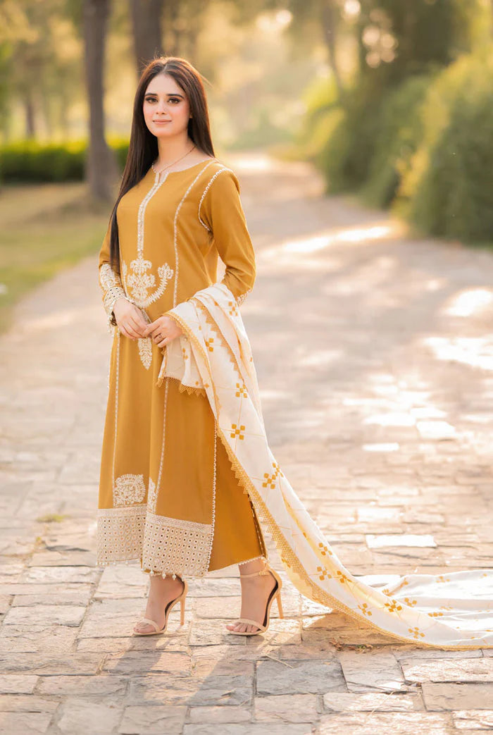 DHANAK 3PC EMBROIDERED SHIRT AND EMBORIDED DANAK SHAWL WITH PLAIN TROUSER 083-RR