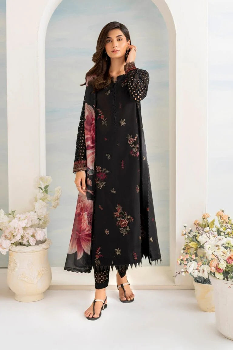 PARTYWEAR FANCY IZNIK LAWN 3PC COLLECTION | BLACK D-1098