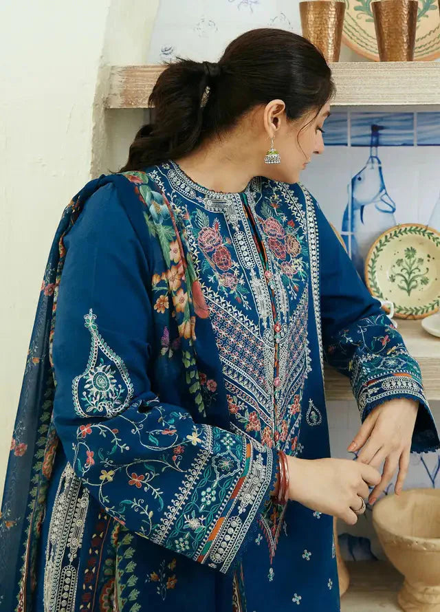 LAWN 3PC EMBROIDERED SHIRT & TROUSER PRINTED MONAR DUPATA D-1081