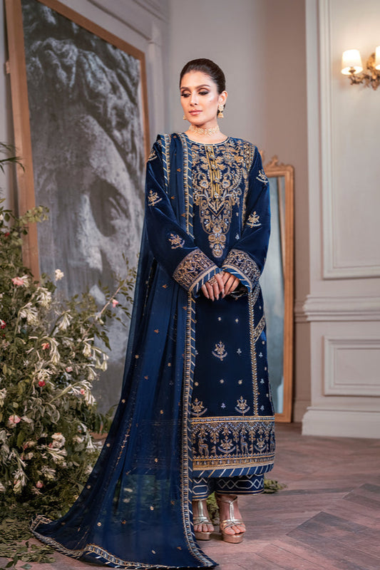 VELVET 3PC EMBROIDERED SHIRT ORGANZA EMBORIDED DUPATA AND SILK TROUSER 619-RR