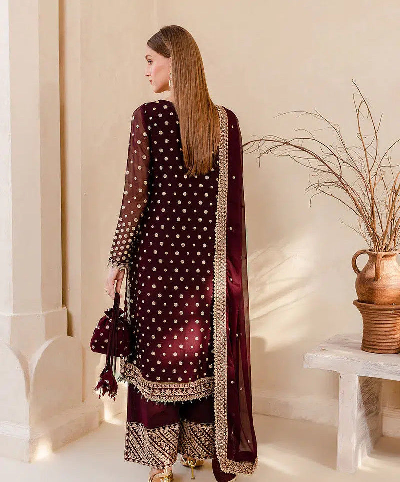 VELVET 3PC EMBROIDERED SHIRT ORGANZA EMBORIDED DUPATA AND SILK TROUSER 621-QQ