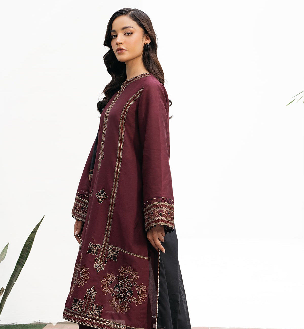 3PC DANAK EMBROIDERED SHIRT AND PRINTED WOOL SHAWL AND PLAIN TROUSER 746-RR