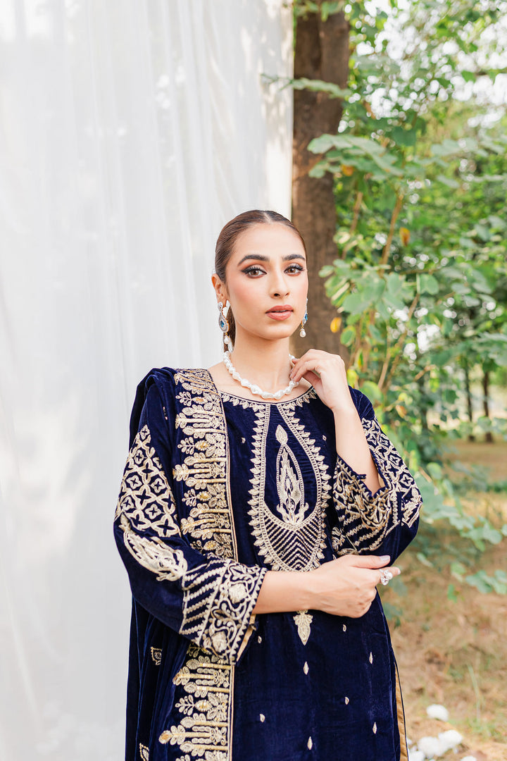 VELVET 3PC SHIRT EMBROIDERED EMBROIDERED VELVET DUPATA SILK TROUSER 614-RR