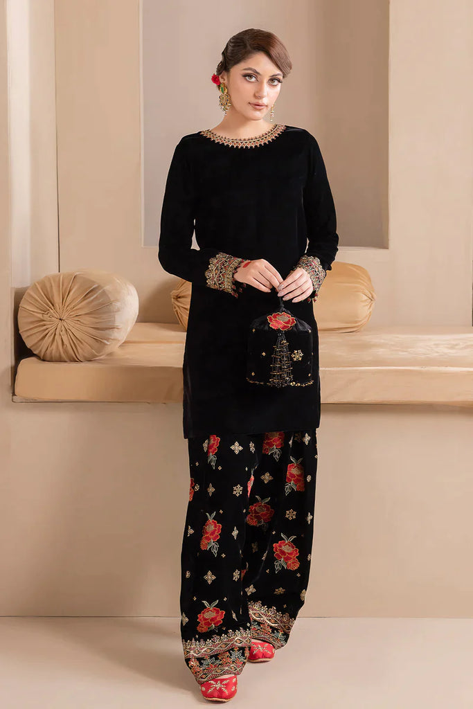 VELVET 3PC SHIRT EMBROIDERED ORGANZA EMBROIDERED DUPATA AND VELVET TROUSER 613-RR
