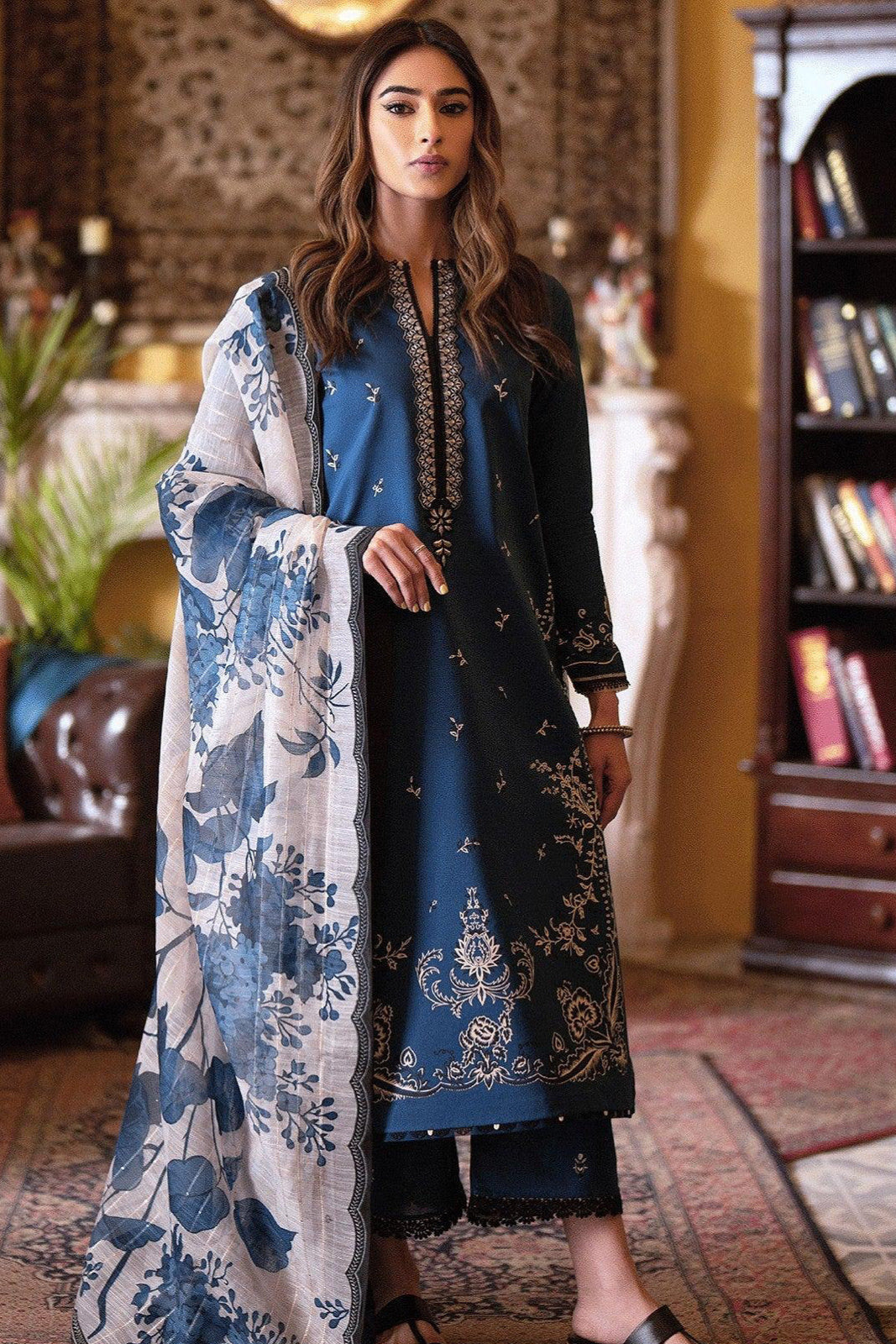 3PC DANAK EMBROIDERED SHIRT, PRINTED WOOL SHAWL AND PLAIN TROUSER 99-RR