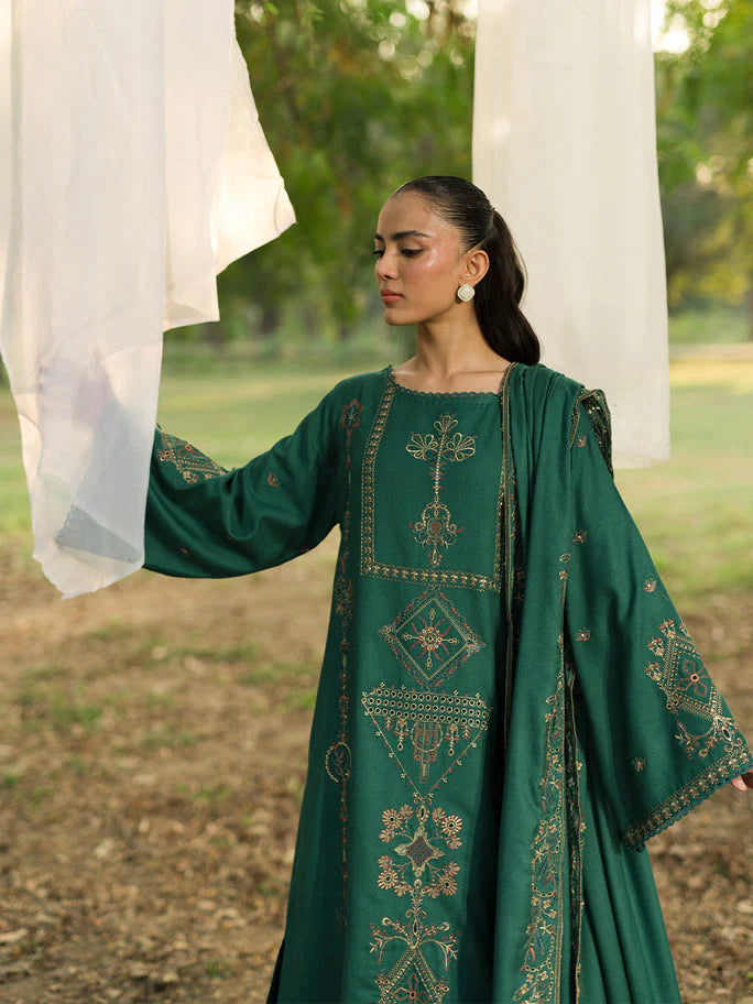 3PC DANAK EMBROIDERED SHIRT, DANAK EMBROIDERED SHAWL AND PLAIN TROUSER 763-RR