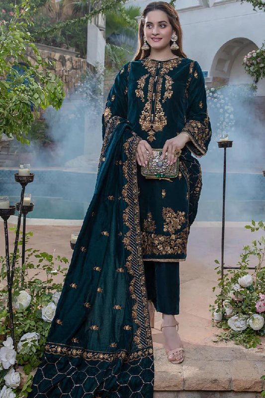 VELVET 3PC SHIRT EMBROIDERED EMBROIDERED VELVET DUPATA SILK TROUSER 606-RR