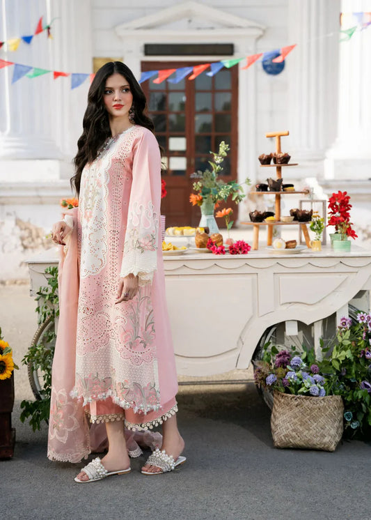 LAWN 3PC EMBROIDERED SHIRT PLAIN TROUSER (D-PATCH ) ORGANZA EMBORIDED DUPATA D-1076