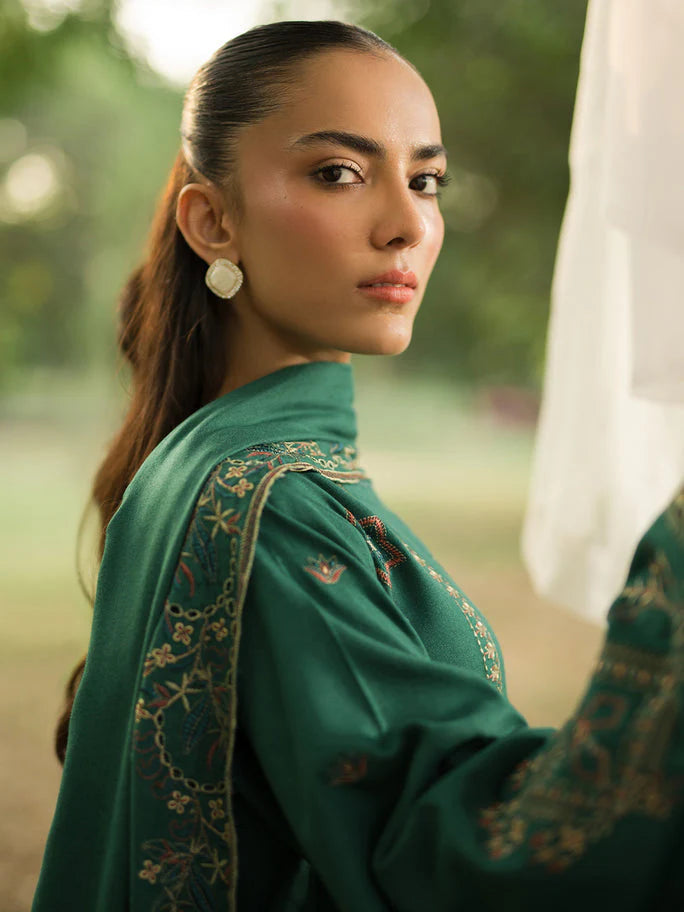 3PC DANAK EMBROIDERED SHIRT, DANAK EMBROIDERED SHAWL AND PLAIN TROUSER 763-RR