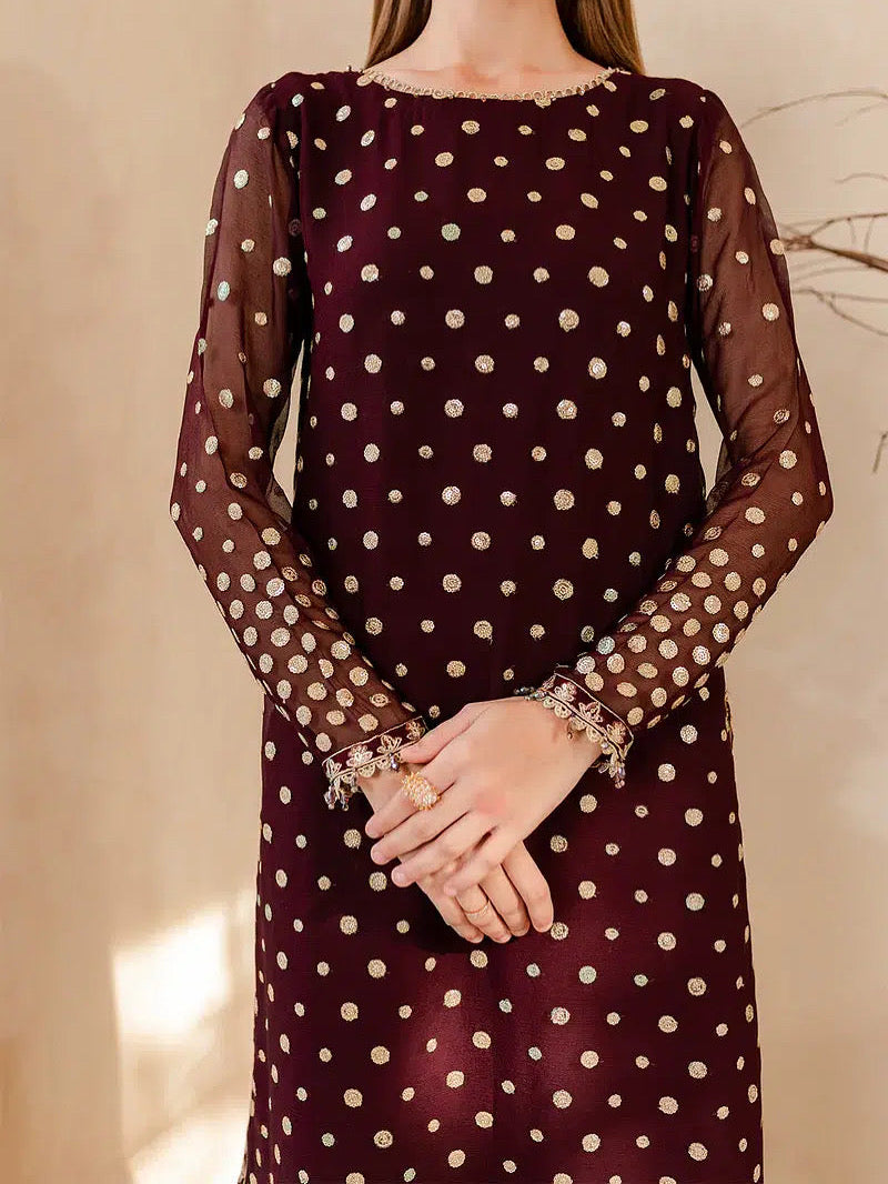 VELVET 3PC EMBROIDERED SHIRT ORGANZA EMBORIDED DUPATA AND SILK TROUSER 621-QQ