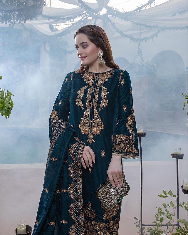 VELVET 3PC SHIRT EMBROIDERED EMBROIDERED VELVET DUPATA SILK TROUSER 606-RR