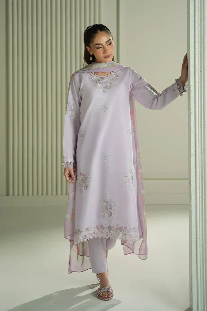 LAWN 3PC EMBROIDERED SHIRT PLAIN TROUSER (D-PATCH ) monar printed DUPATA D-1442