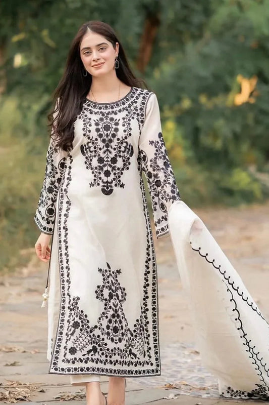 LAWN 3PC EMBROIDERED SHIRT PLAIN TROUSER chiffon EMBORIDED DUPATA D-509