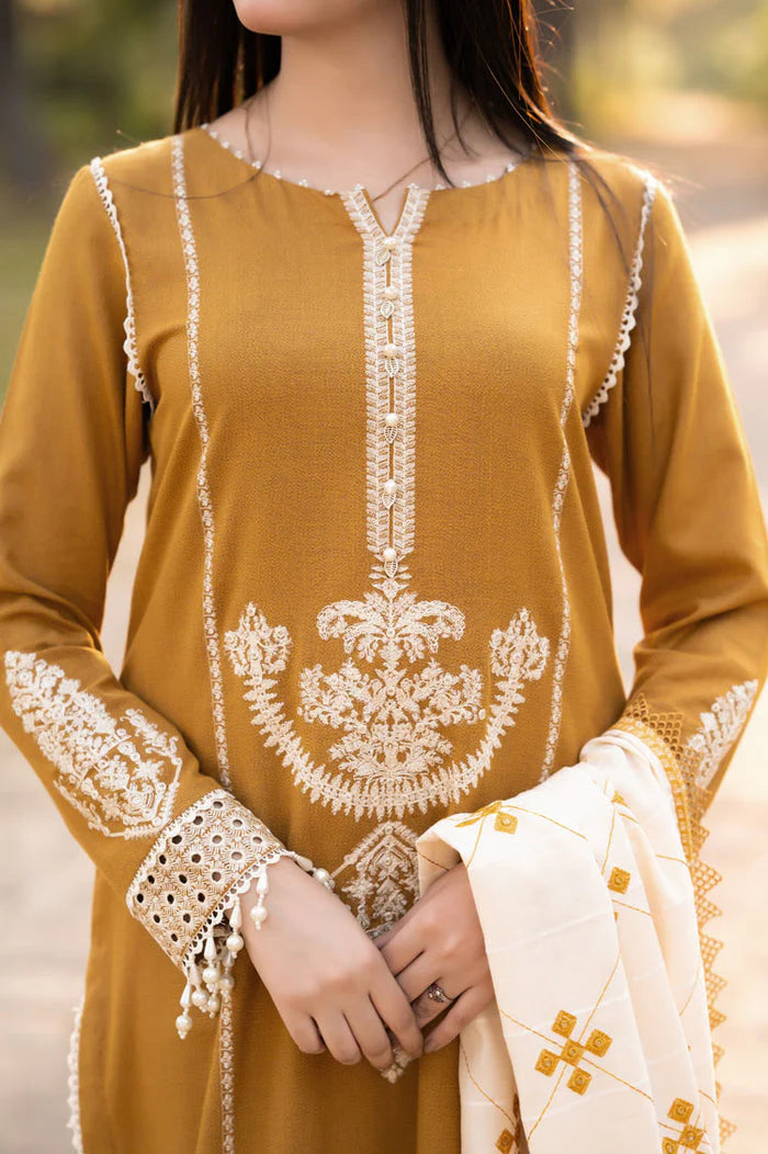 DHANAK 3PC EMBROIDERED SHIRT AND EMBORIDED DANAK SHAWL WITH PLAIN TROUSER 083-RR