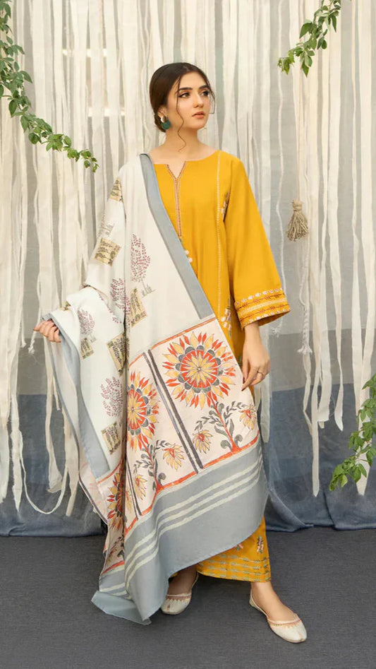 LAWN 3PC EMBROIDERED LAWN SHIRT SLEEVES TROUSER PRINTED DUPATA 873-AL
