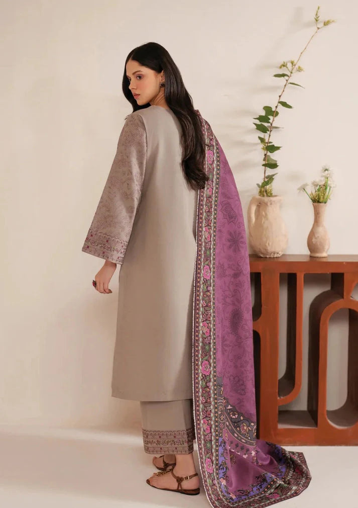 3PC DANAK EMBROIDERED SHIRT EMBROIDERED SLEEVES PLAIN TROUSER AND PRINTED WOOL SHAWL 837-RR