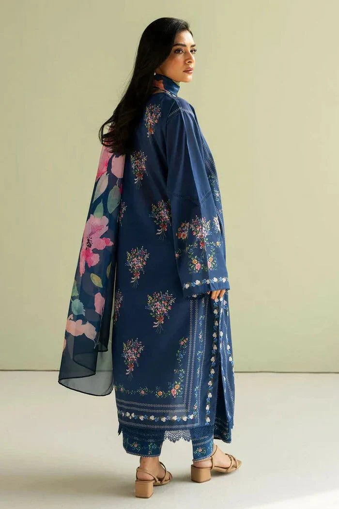 LAWN 3PC EMBROIDERED SHIRT PLAIN TROUSER (D-PATCH ) PRINTED DUPATA D-512