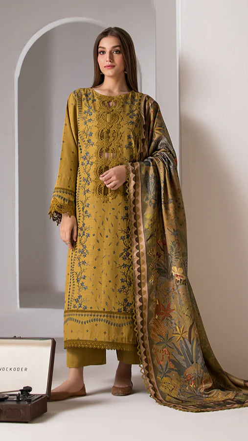 LAWN 3PC EMBROIDERED SHIRT PLAIN TROUSER (D-PATCH ) monar printed DUPATA D-502