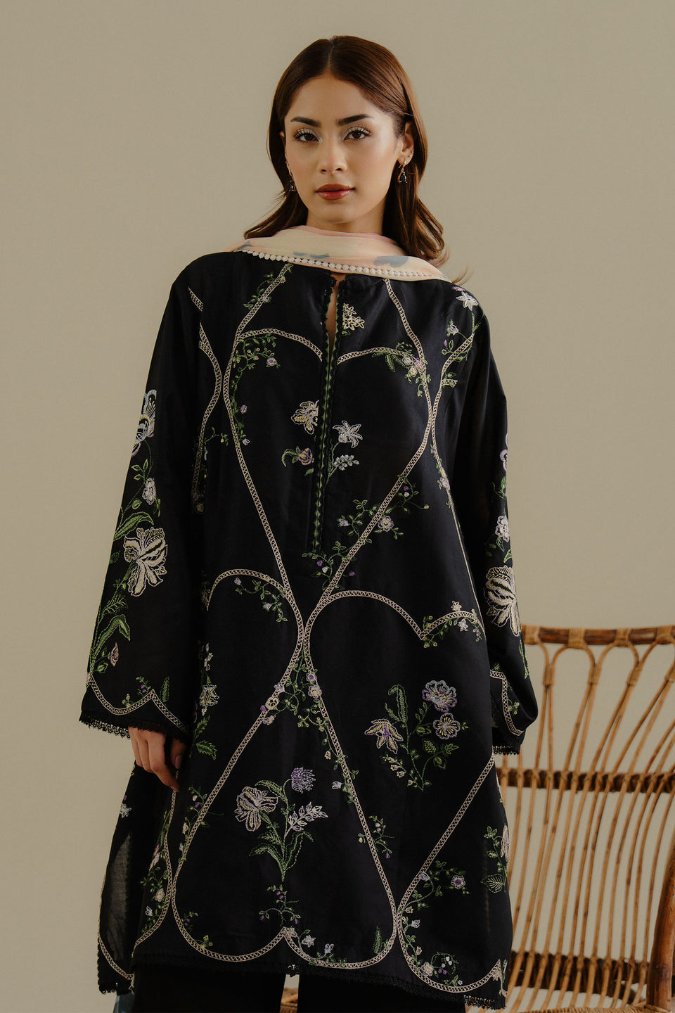 3PC DHANAK EMBROIDERED SHIRT AND PRINTED WOOL SHAWL WITH PLAIN TROUSER 778-RR