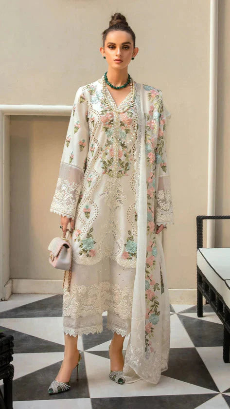 LAWN 3PC CHIKENKARI EMBROIDERED SHIRT PLAIN TROUSER (D-PATCH) ORGANZA EMBORIDED DUPATA D-154