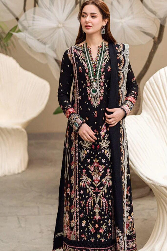 3PC DHANAK EMBROIDERED SHIRT WITH DHANAK (DAMAN-PATCH) EMBROIDERED SHAWL AND PLAIN TROUSE