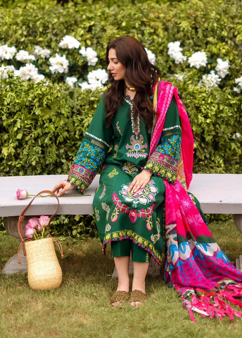 3PC DHANAK EMBROIDERED SHIRT PRINTED WOOL SHAWL AND PLAIN TROUSER 982-RR