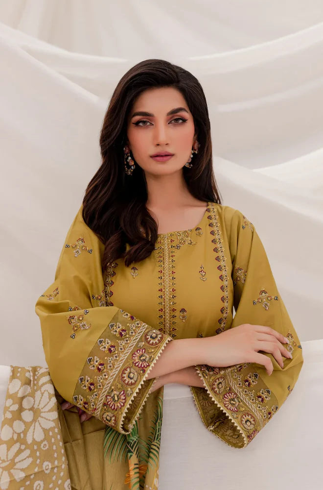 LAWM EMBROIDERED SHIRT SLEEVES PRINTED DUPATA /516-AL