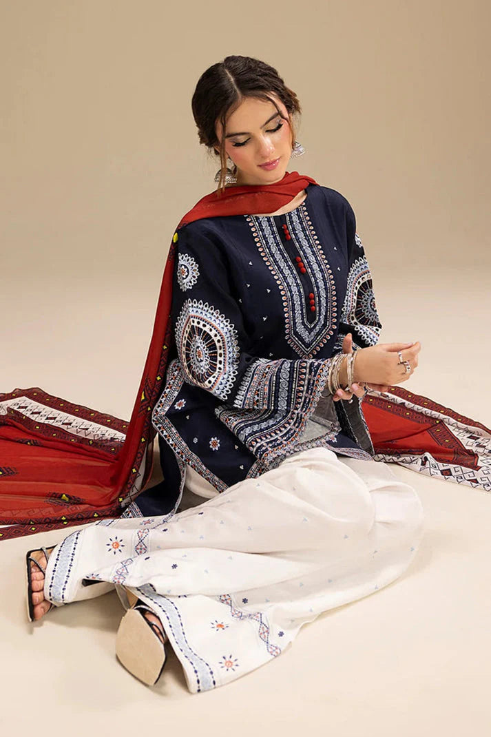 3PC DANAK EMBROIDERED SHIRT EMBORIDED SLEEVES PLAIN TROUSER AND DANAK EMBORIDED SHAWL 202-RR