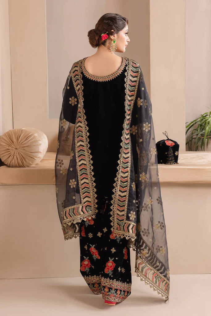VELVET 3PC SHIRT EMBROIDERED ORGANZA EMBROIDERED DUPATA AND VELVET TROUSER 613-RR