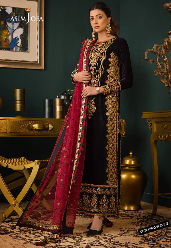 VELVET 3PC EMBROIDERED SHIRT ORGANZA EMBORIDED DUPATA AND SILK TROUSER 629-RR