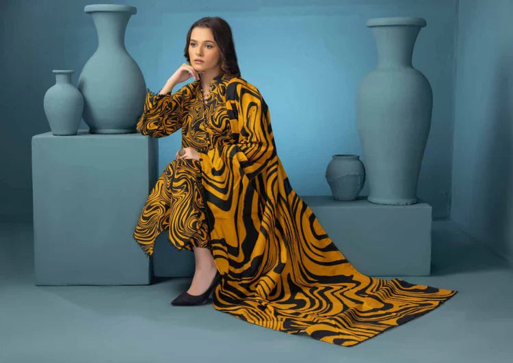 BAROQUE - 3PC KARANDI PRINTED SHIRT WITH RINTED DUPATTA AND TROUSER - HZG1881