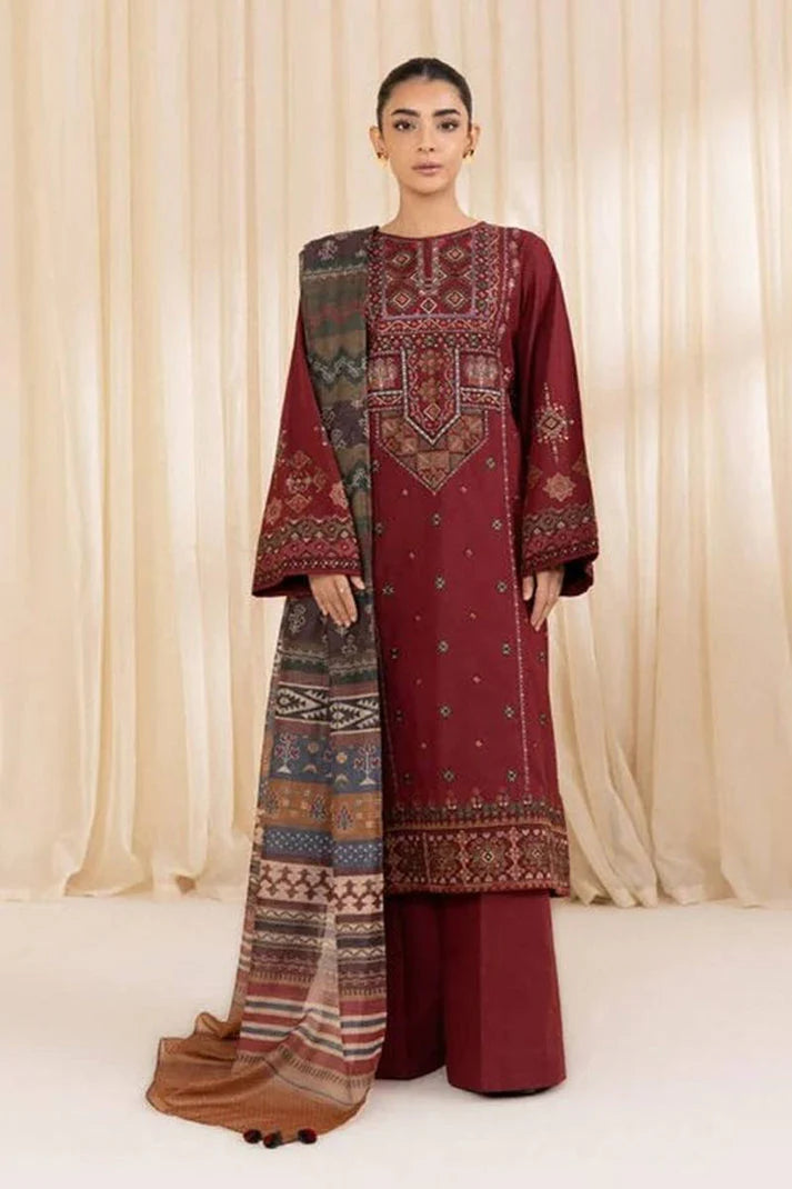 LAWN 3PC EMBROIDERED SHIRT PLAIN TROUSER PRINTED DUPATA D-738