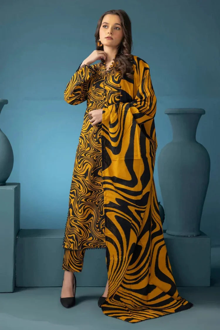 BAROQUE - 3PC KARANDI PRINTED SHIRT WITH RINTED DUPATTA AND TROUSER - HZG1881