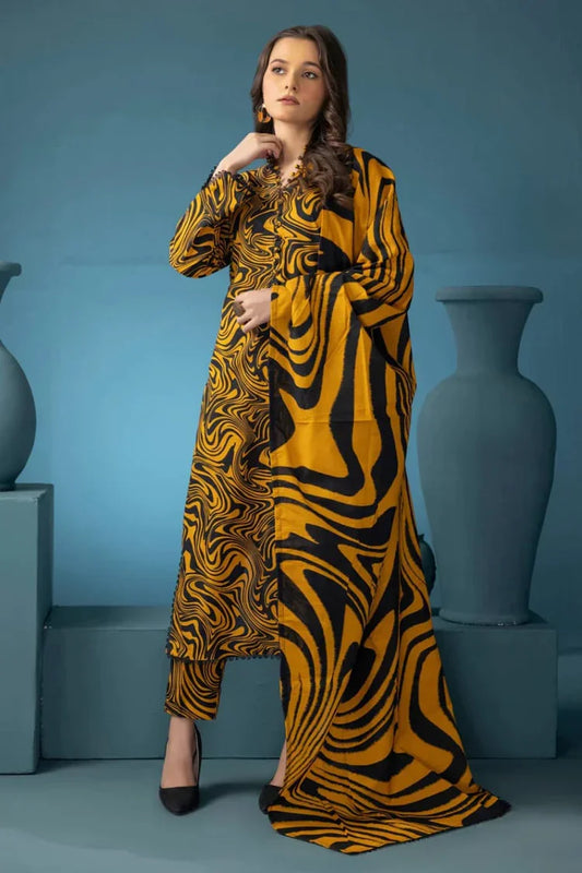 BAROQUE - 3PC KARANDI PRINTED SHIRT WITH RINTED DUPATTA AND TROUSER - HZG1881