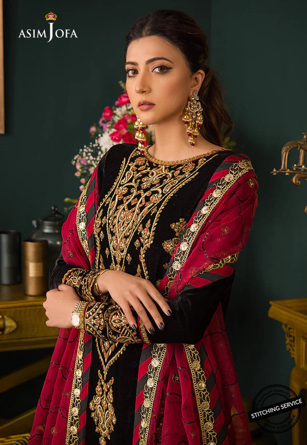 VELVET 3PC EMBROIDERED SHIRT ORGANZA EMBORIDED DUPATA AND SILK TROUSER 629-RR