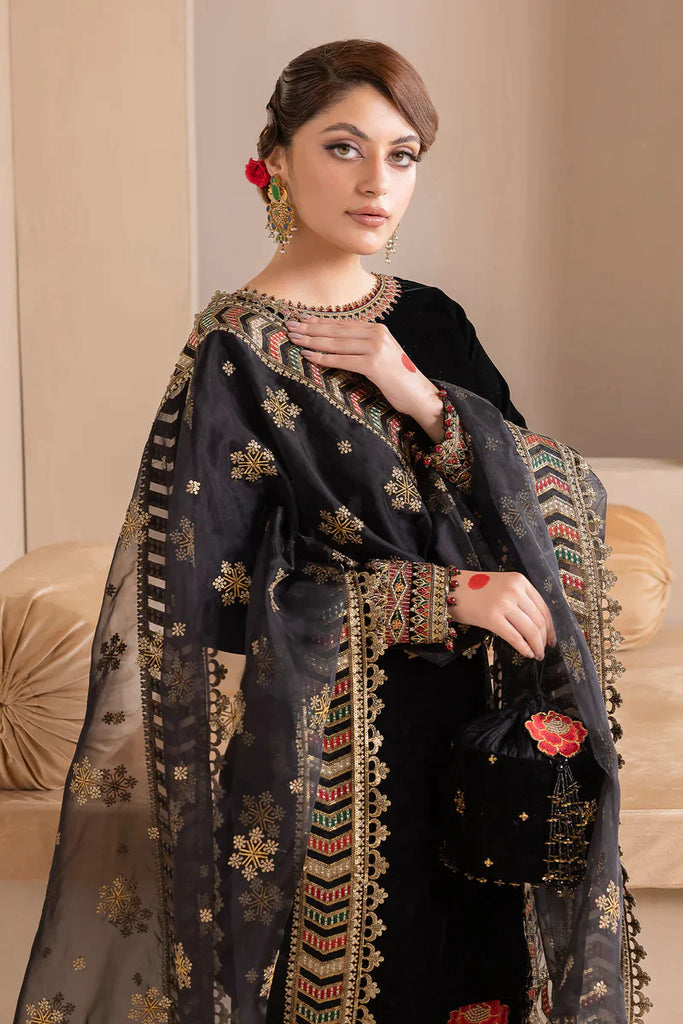 VELVET 3PC SHIRT EMBROIDERED ORGANZA EMBROIDERED DUPATA AND VELVET TROUSER 613-RR