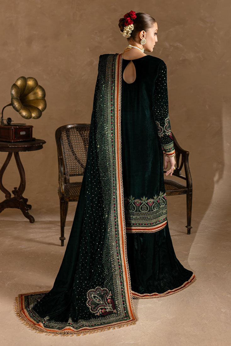 VELVET 3PC SHIRT EMBROIDERED EMBROIDERED VELVET DUPATA AND VELVET TROUSER 607-RR