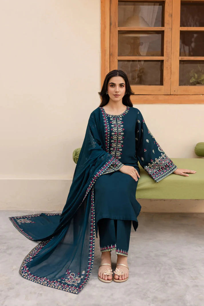 LAWN 3PC EMBROIDERED SHIRT PLAIN TROUSER CHIFFON EMBORIDED DUPATA D-10