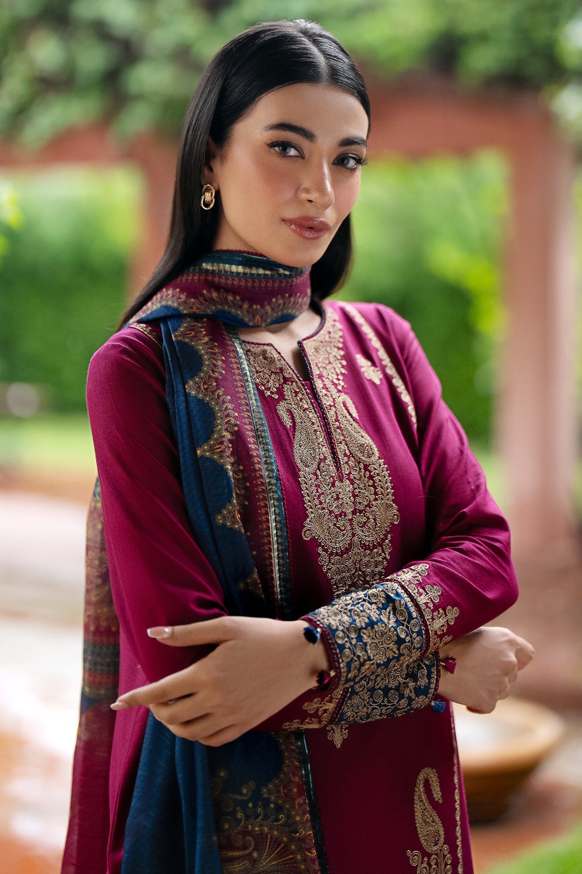 3PC DANAK EMBROIDERED SHIRT, PRINTED WOOL SHAWL AND PLAIN TROUSER 66-RR