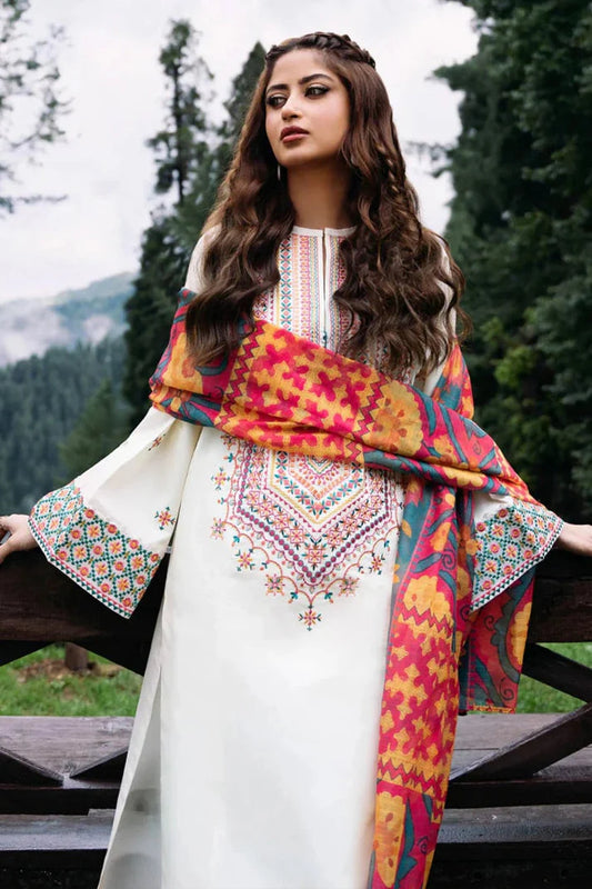 LAWN 3PC EMBROIDERED SHIRT PLAIN TROUSER (D-PATCH) PRINTED DUPATA D-1762