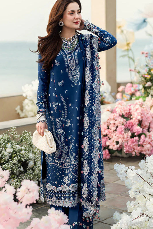 3PC DHANAK EMBROIDERED SHIRT WITH DHANAK (DAMAN-PATCH) EMBROIDERED SHAWL AND PLAIN TROUSE