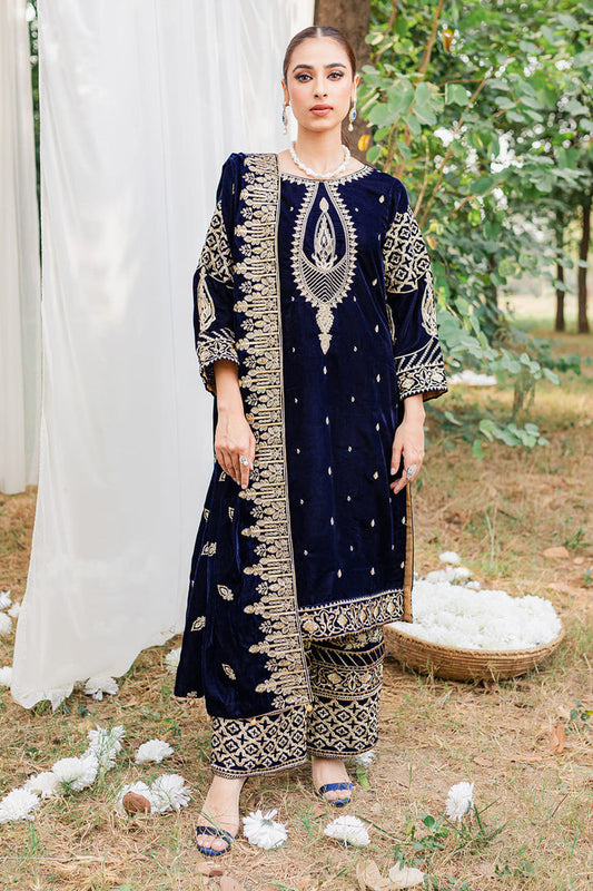 VELVET 3PC SHIRT EMBROIDERED EMBROIDERED VELVET DUPATA SILK TROUSER 614-RR