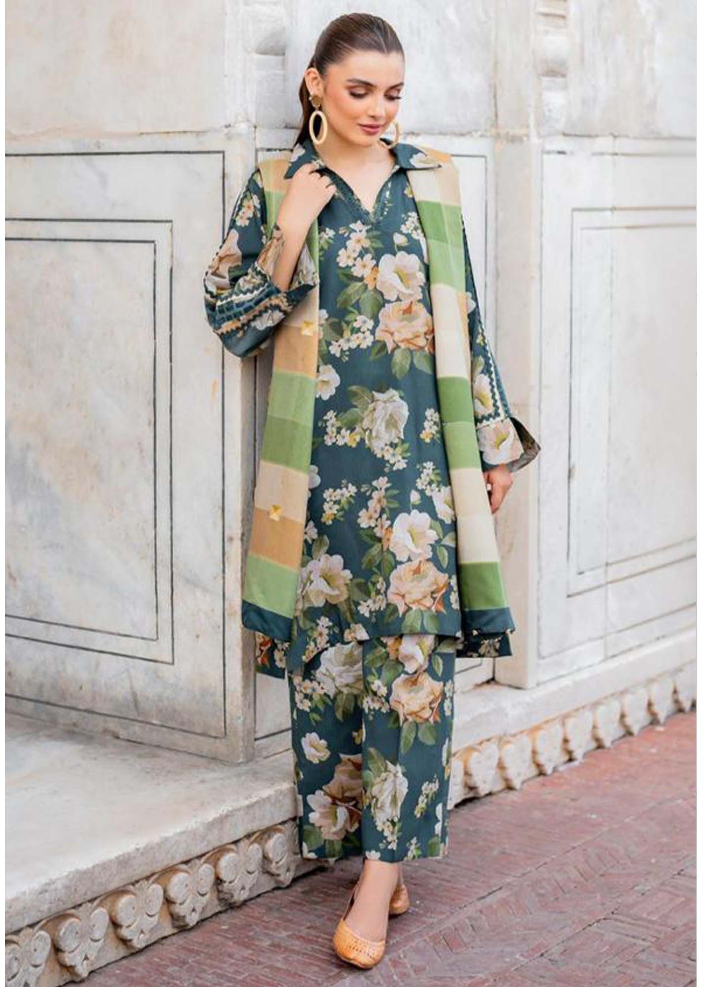 BAROQUE - 3PC KARANDI PRINTED SHIRT WITH RINTED DUPATTA AND TROUSER - HZG1876