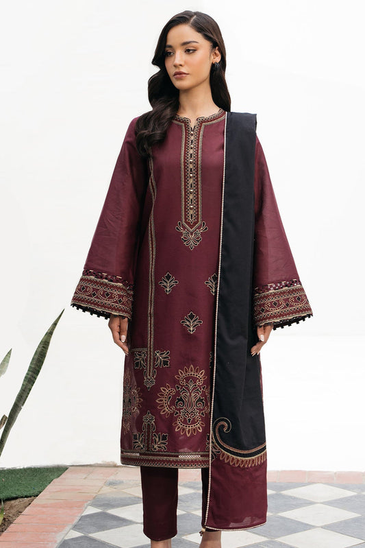 3PC DANAK EMBROIDERED SHIRT AND PRINTED WOOL SHAWL AND PLAIN TROUSER 746-RR