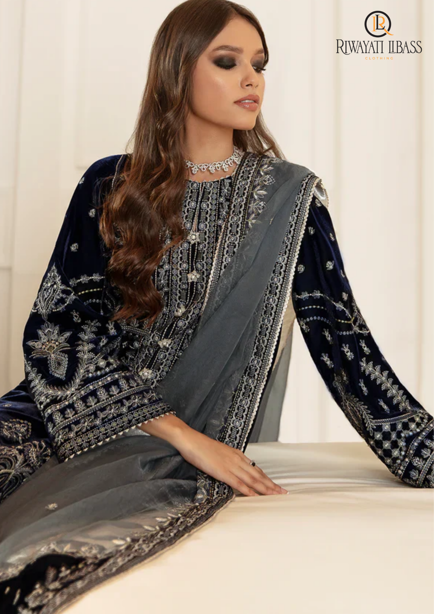 VELVET 3PC SHIRT EMBROIDERED ORGANZA EMBROIDERED DUPATA SILK TROUSER 610-RR