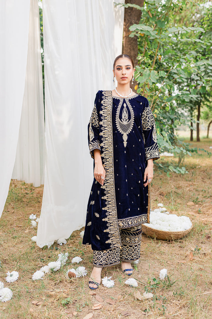 VELVET 3PC SHIRT EMBROIDERED EMBROIDERED VELVET DUPATA SILK TROUSER 614-RR
