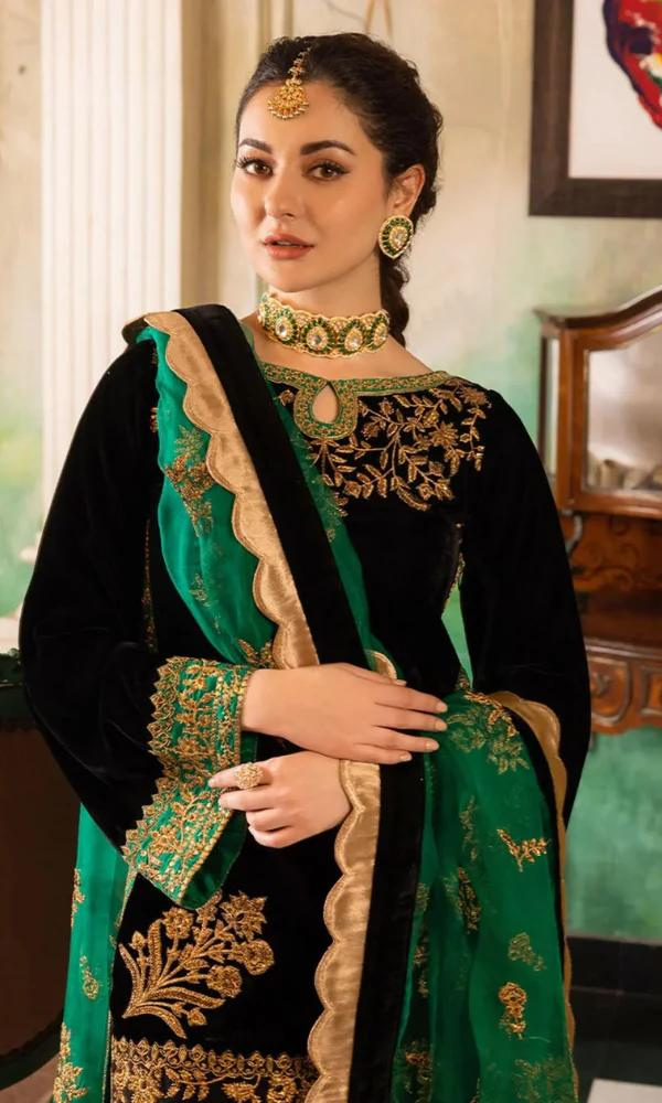 VELVET 3PC SHIRT EMBROIDERED ORGANZA EMBROIDERED DUPATA SILK TROUSER 612-RR